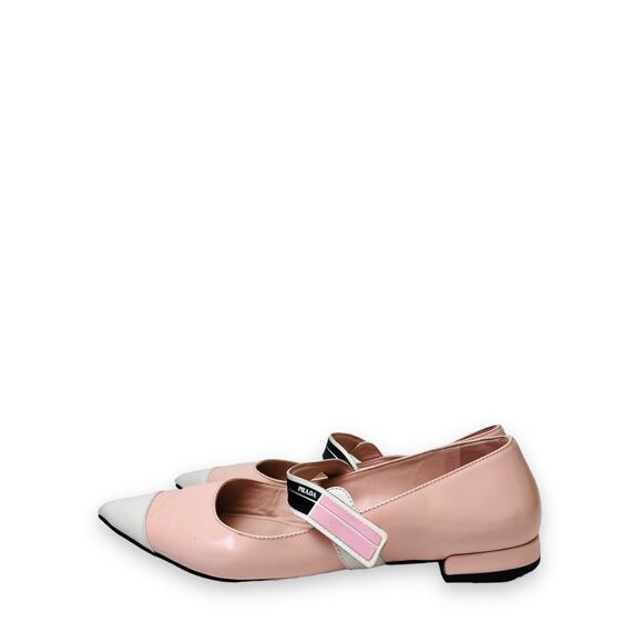 PRADA Pink Patent Leather Cap Toe Pointed Strap Closure Mary Jane Flats 37.5 - Picture 7 of 9
